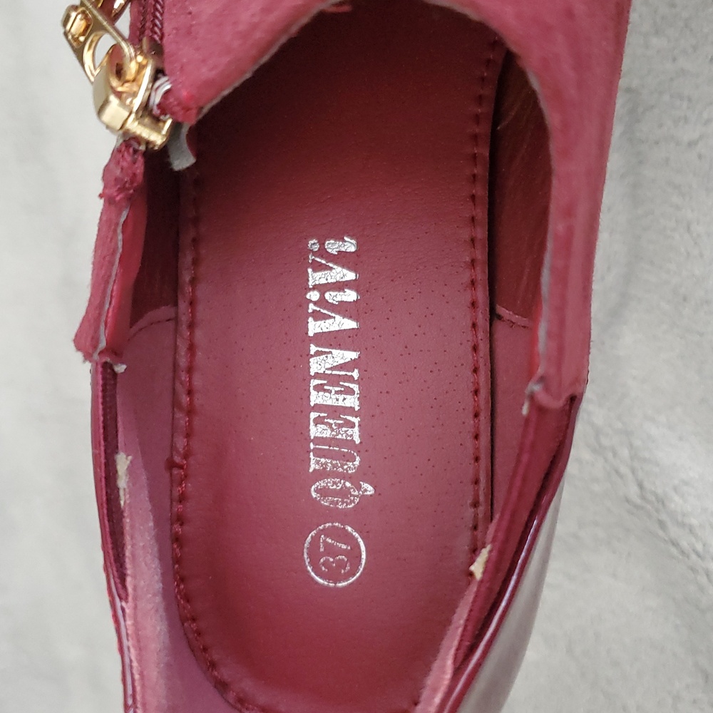 QUEEN ViVi Burgundy Patent Faux Suede Shoes EUROPEAN SIZE: 37 - Picture 10 of 12